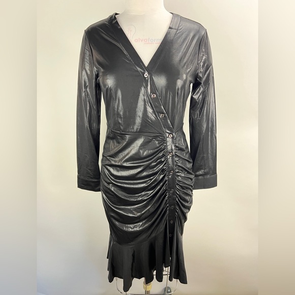 💚 2858. Shimmering Black Rushed Dress - Picture 1 of 8